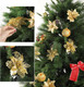 Whaline 24Pcs Christmas Poinsettia with 24Pcs Clips 4 Design Glitter Gold Artificial Flower Winter Party Supplies for Xmas Tree Ornament Wedding Birthday Wreath Decoration