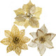 24 Set 3 Styles Christmas Gold Glitter Poinsettia Flowers Picks Christmas Tree Ornaments for Gold Christmas Tree Wreaths Garland Holiday Seasonal Wedding Decorations White Box Included