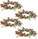 Winlyn 4 Pcs Artificial Eucalyptus Cedar Berry Candle Rings Christmas Candle Holder Wreath Rings Faux Cedar Twigs Wreath Mini Window Wreaths 12.2" Wide Winter Wedding Holiday Party Table Decoration