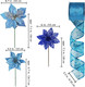 Winlyn 26 Set 3 Style Christmas Blue Glitter Poinsettia Flowers Picks Xmas Tree Ornaments and 12 Yards Decorative Blue Glittered Wired Ribbon for Blue Christmas Tree Wreath Garland Holiday Décor