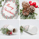 Artificial Christmas Vase 3-Piece Set Flocked with Mixed Xmas Decorations Ceramic White Bottles (White)
