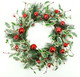Artificial Christmas Wreath Winter Wreath with Holly Leaves,Red Bell for Front Door Indoor Outdoor Farmhouse Wall Holiday Decor