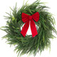 Real Touch Norfolk Pine Wreath for Front Door, 24'' Christmas Wreaths with Red Velvet Bow, Large Faux Cedar Pine Green Wreath for Wall Window Home Farmhouse Decorations Outdoor Indoor