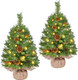 Yaheetech 2Pcs Pre-lit Artificial Mini Christmas Tree, 2ft Tabletop Small Xmas Tree w/12 Pinecones, 35 Warm White LED Lights, Cement Base, Battery-Operated Christmas Tree for Home Party Decor, Green