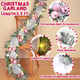 Christmas Garland Decorations, 5.9 FT Christmas Garland for Mantle, Snow Flocked Garland with Ribbons White Pink Christmas Balls, Frosted Garland Pine Garland for Indoor Outdoor Table Home Decor