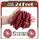 2 Pcs 24 Feet Christmas Wooden Bead Garland Xmas Farmhouse Beads Christmas Tree Farmhouse Decor Rustic Boho Garland Vintage Boho Decorations for Christmas Decoration Supply (Red)