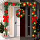 Yingzhao 2 Pcs Pre-lit 9ft Christmas Garlands with 17.7'' Artificial Xmas Wreath Poinsettia Christmas Garland Decorations with Large Red Bows Wreath Hanger for Holiday Fireplace Pathway Home Decor