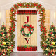 Christmas Joy Door Cover Decorations Wood Grain Christmas Wreath Door Banner Xmas Gnome Cardinal Door Cover Backdrop for Christmas Winter Holiday Farmhouse Front Door Indoor Outdoor Party Supplies