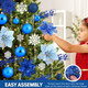 92pcs Christmas Tree Decoration Set, Christmas Ball Ornaments Bulk, Artificial Glitter Poinsettia Flowers, Hanging Crystal Snowflake Drop, Xmas Flowers for Holiday Wedding Year Party Decor (Blue)