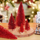 Yookat 40Pcs Mini Christmas Trees Artificial Mini Pine Trees with Wood Base Sisal Trees Bottle Brush Trees Assorted Color for Christmas Decoration Winter Ornaments (Dark Red)