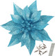 12 Pcs Artificial Christmas Flowers Lake Blue Christmas Ornaments for Tree Decoration with Clips Stems Fake Poinsettias Flowers for Xmas Holiday Wedding Party Wreath DIY