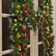 9FT Christmas Garland with Lights, Pre-Lit Christmas Garland Decorated with Red Berries Silver Balls and Pinecones, Battery Operated Christmas Decorations for Mantle Fireplace Indoor Outdoor Home