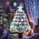 Pre-Lit Fiber Optic Christmas Tree,22'' Tabletop Small Mini Artificial Xmas Tree with Balls,RGB Lights,Treetop, Battery/USB Powered White Tiny Fake Xmas Tree Decorations for Desktop,Holiday