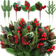 60 Pcs Christmas Artificial Green Pine Needles, Christmas Floral Picks Artificial Holly Red Berry Twig Stem Pine Snowy Cone Branches Garland Bulk for Xmas Tree Craft Holiday Winter (Charming Style)