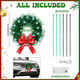 2 Pieces 13 Inch Car Christmas Wreath with 20 Small White Light Christmas Car Decoration with Red Bow Christmas Wreath for Car with Battery Case for Car, Suv Winter Christmas Decorations