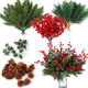 141 Pcs Christmas Artificial Pine Picks Set, DIY Crafts Red Berry Stems Branches Pine Needles Accessories Set for Christmas Tree Wreath Garland Decorations