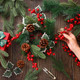 141 Pcs Christmas Artificial Pine Picks Set, DIY Crafts Red Berry Stems Branches Pine Needles Accessories Set for Christmas Tree Wreath Garland Decorations