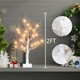 Zcdl White Birch Tree - 2FT 24 LED Birch Tree with Lights, Flexible Branches and Timer, Warm White Lighted White Tree, Tabletop Christmas Tree for Home Christmas Halloween Party Decorations (1 Pack)