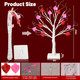 2 PCS 24 Inches Valentines Day Lighted Tabletop Lighted Birch Trees with 18pcs Heart-Shaped Ornaments,Pre-Lit Artificial Tree with Red Pink LEDs Lights for Valentine's Day Party Decor