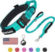 Tactical Dog Collar And Leash Set, Adjustable Military Nylon Reflective Dog Leash And Collar With Handle And Heavy Metal Buckle For Medium Large Dogs, With Airtag Holder And 2 Patches (Teal,L)