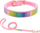 Dogs Kingdom Rhinestone Dog Collar Leash Set With Full Colorful Bling Crystal - Soft Suede Leather Girl Dog Collar Set - Reflective And Sparkly Pet Appearance For Dogs Cats,Pink,Xxs:6-8.3 Neck Dogs Kingdom Rhinestone Dog Collar Leash Set With Full Colorful Bling Crystal - Soft Suede Leather Girl Dog Collar Set - Reflective And Sparkly Pet Appearance For Dogs Cats,Pink,Xxs:6-8.3 Neck