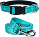 Soft Neoprene Padded Dog Collar And Leash Set For Small Medium Large Dogs, Reflective Durable Nylon Dog Collar With 5Ft Leash Easy For Walking, Teal,Neck Fit 12.5-19.5’’ Soft Neoprene Padded Dog Collar And Leash Set For Small Medium Large Dogs, Reflective Durable Nylon Dog Collar With 5Ft Leash Easy For Walking, Teal,Neck Fit 12.5-19.5’’