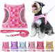 Moonpet Step In Air Dog Harness Leash Set- All Weather Reflective No-Pull Floral Pattern Padded Mesh Vest Harness For Cats Puppy Extra-Small Small Medium Large Dogs - Pink Flower - Xxs