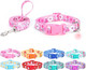 Moonpet Dog Collar With Leash & Airtag Holder Case Set, Breathable Adjustable Durable Dog Collars For Male Female Puppy X-Small Small Medium Large Dogs Walking Running Training-Pink Flower-M