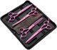 Professional 7.0 Dog Grooming Scissors Set, 4-Pieces Straight, Upward Curved, Downward Curved, Thinning/Blending Shears For Dog, Cat And Pets, Jp Stainless Steel, Pink