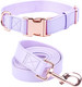 Dog Collar And Leash Set.Soft And Easy To Clean Vegan Leather With Rose Gold Metal Buckle For Small Medium Large Dogs (Light Purple, Xs(8-12))