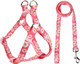 Pink Daisy Pattern Basic Dog Halter Harness Leash Set, No Pull, Easy Wear For Small Dogs.(S, Pink Daisy)