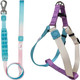 Tri-Color Dog Harness And Purple Pink Gradient Shock Absorbing Dog Leash Set,Step-In dom Dog Vest Harness,Strong Padded Handle To Help Stop Pulling For Large Dog Walking And Traning