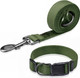 Olive Green Dog Collar And Leash Set For Medium Dogs,90% Rayon Derived From Bamboo, 10% Polyester Adjustable Dog Leash Collar Set, Medium Dog Collar 4 Ft Dog Leash