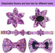 Girl Dog Collar And Leash Set With Flower Bow Tie, Floral Puppy Dog Collars With Adjustable Metal Buckle For Small Medium Large Female Dogs, Purple Flower Pattern, L