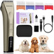 Professional Animal Pet Dog Cat And Horse Cordless Hair Clipper Grooming Kit With 5 In 1 Blade Low Noise & High Power Rechargeable Cordless Pet Grooming Clipper For For Thick Heavy Coats (Brown)