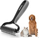 Pet Grooming Supplies - 2-In-1 Professional Undercoat Rake And Pet Brush Shedding Control For Long-Haired Dogs And Cats, Deshedding Tool, Knot Removal,Grey