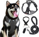 No Pull Dog Harness Leash Set For Large Medium Small Size Dogs - Dog Vest Harness Reflective Oxford Adjustable,Dog Leash 5Ft Reflective Handle Soft,Poop Bag Dispenser,15 Waste Bags,Dog Seat Belt