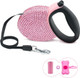 Triumilynn Rhinestone Retractable Dog Leash Bling 10Ft, Cat Walking Leash Pink For Small Breed, Waste Bags Dispenser Included, 360° Tangle-