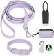 Waterproof Dog Collar And Leash Set, Adjustable, Odor Proof Pet Leashes Collars, 6Ft Dog Leash For Small, Medium, Large Dogs, Glow In The Dark Dog Air Tag Holder And Dog Poop Bag Holder (L, Lavender)