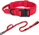 Tactical Dog Seat Belt, Red Tactical Dog Collar And Leash Set, Heavy Duty No Pull Military Pet Leashes With Car Seatbelt Buckle And 2 Handle