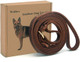 Real Leather Slip Lead Dog Leash, Adjustable Stitched Pet Slip Leads With Slider, Heavy Duty Flat Dog Training Leashes For Medium And Large Dogs, 5Ft Long By 0.7 Wide, Brown