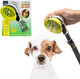Outdoor Dog Wash Garden Hose Nozzle For Bathing And Quick Paw Rinses. Splash Shield Handle And Rubber Grooming Brush. Metal Connection. Swivels On Hose With Water Pressure Control.