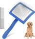 Dog Slicker Brush For Grooming Hair, Long Pin Brush For Shedding Medium & Long Haired Cats, Professional Tools For Removes Loose Fur, Tangles, Knots, Undercoat - Large, Blue - Pet Comb