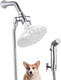 Dog Shower Attachment Metal, Ydmeet Pet Shower Attachment For Fast And Clean Pet Bathing And Dog Washing, Brass Shower Diverter, Adjustable Pet Shower Sprayer, 8 Ft Hose And Shower Holder, Chrome