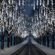 Christmas Lights Outdoor, Meteor Shower Lights 8 Tubes 192LED UL Snow Falling Rain Cascading Icicle Lights for Xmas Tree Christmas Decorations Outdoor Wedding Party Window, White