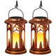 Solar Lanterns Outdoor Waterproof, 2 Pack Flickering Flameless Outdoor Solar Candle Lantern, Solar Powered & Battery Powered Hanging Lanterns Decorative Outdoor for Porch Garden Christmas Decorations