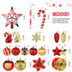 128pcs Christmas Balls Ornaments Set, Shatterproof Plastic Baubles Christmas Flowers, Ribbon and Tree Topper for Xmas Tree Holiday Wedding Party Decorations with Hanging Strings, Red and Gold