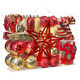 128pcs Christmas Balls Ornaments Set, Shatterproof Plastic Baubles Christmas Flowers, Ribbon and Tree Topper for Xmas Tree Holiday Wedding Party Decorations with Hanging Strings, Red and Gold