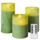 ANGELLOONG Glass LED Candles Flickering, Flameless Battery Operated Candle with Remote, Pillar Electric Timer Candles for Home Holiday Decor, Sandblast Green