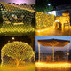 Anycosy Solar Net Lights Outdoor, 390 LED 13ft x 5ft Remote Control Mesh Lights Waterproof, Solar Powered Christmas Lights Decorations with 8 Modes for Outdoor (Warm White)